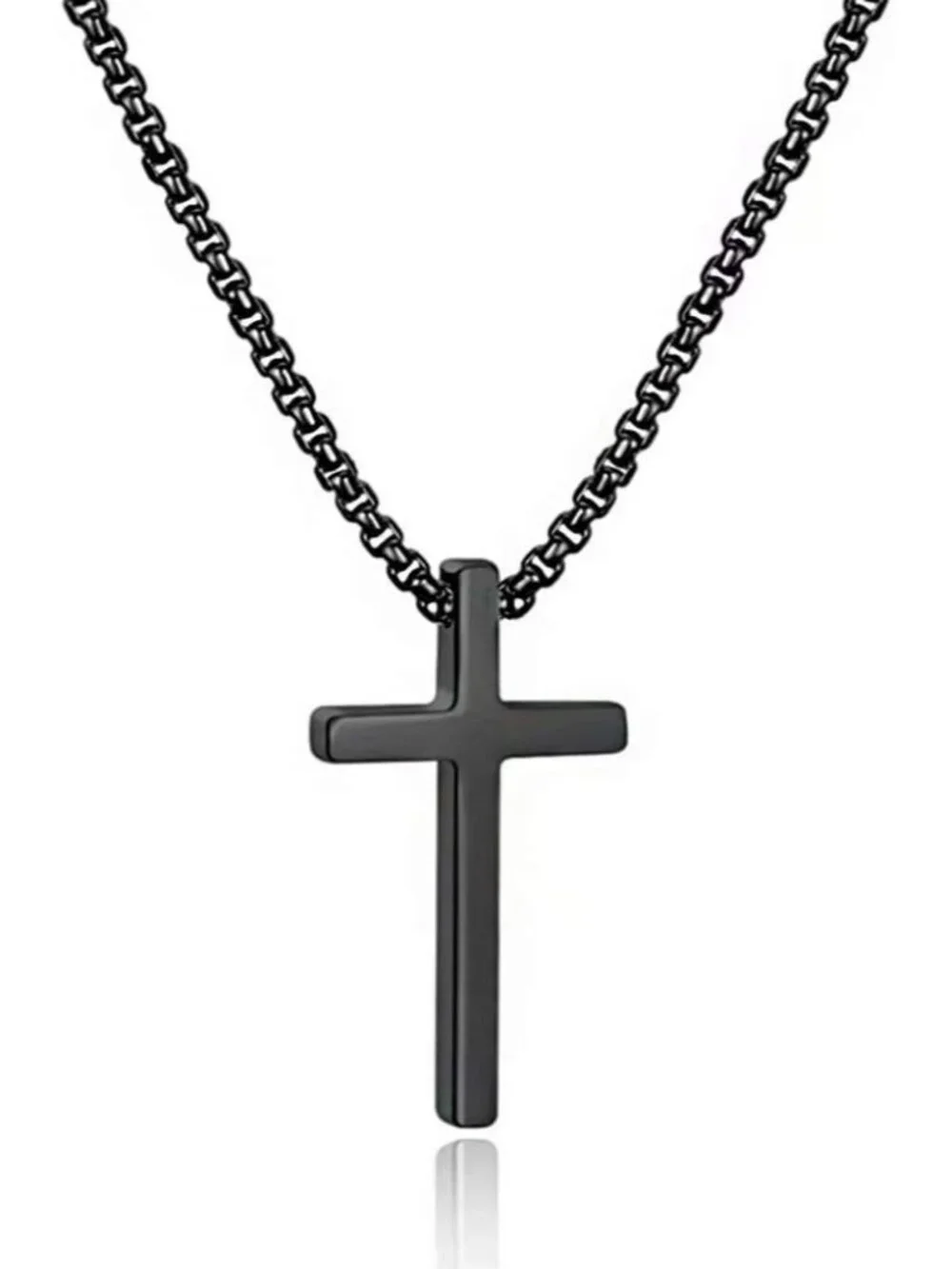 Men's Fashion Jewelry Stainless Steel Cross Necklace Black Pendant Chain Gift